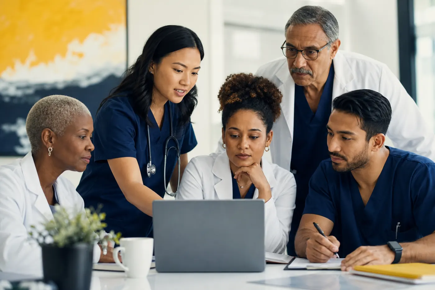 Volunteer doctors and medical professionals collaborating